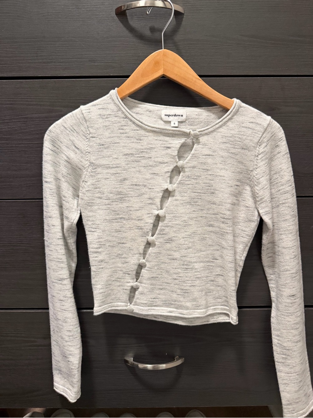 superdown Heather Gray Long Sleeve Top with Knot-Loop Detail
